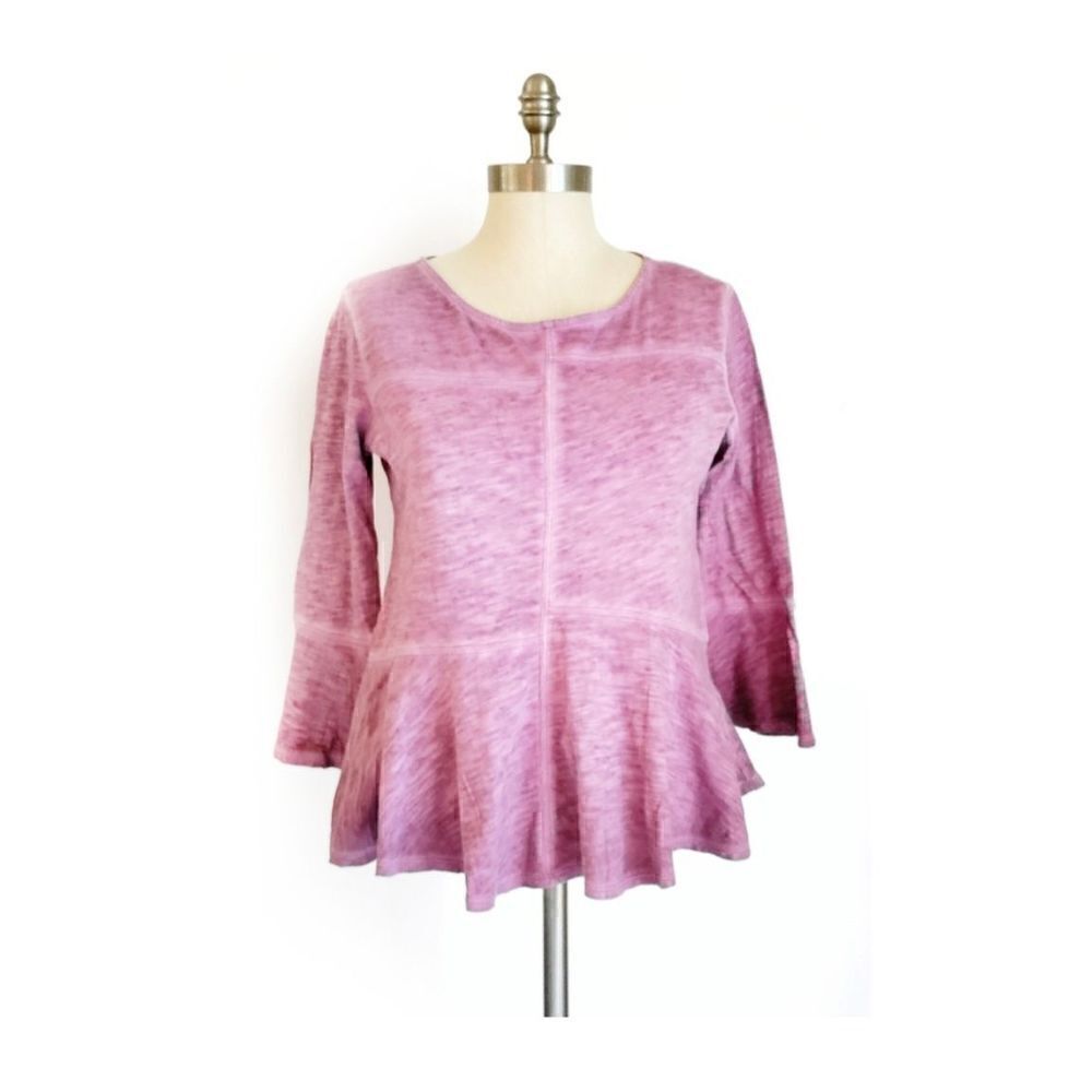 ANTHROPOLOGIE AKEMI + KIN PEPLUM SEAMED TOP PINK OMBRE BELL SLEEVE TOP SZ XXS - Picture 2 of 7